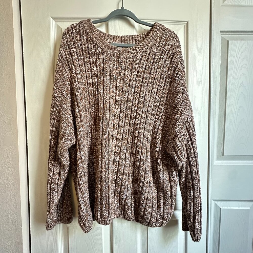 Universal Thread Women's 2X Brown Marl Ribbed Chunky Knit Fisherman Sweater